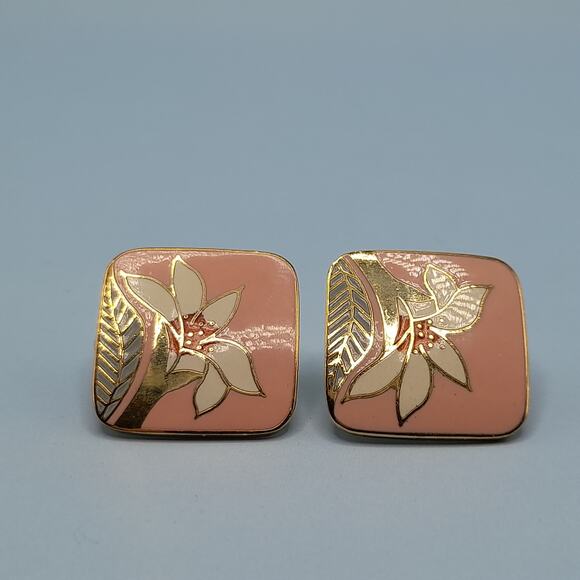 Vintage Laurel Burch Pink Enamel Wild Lily Clip Earrings - Picture 8 of 11